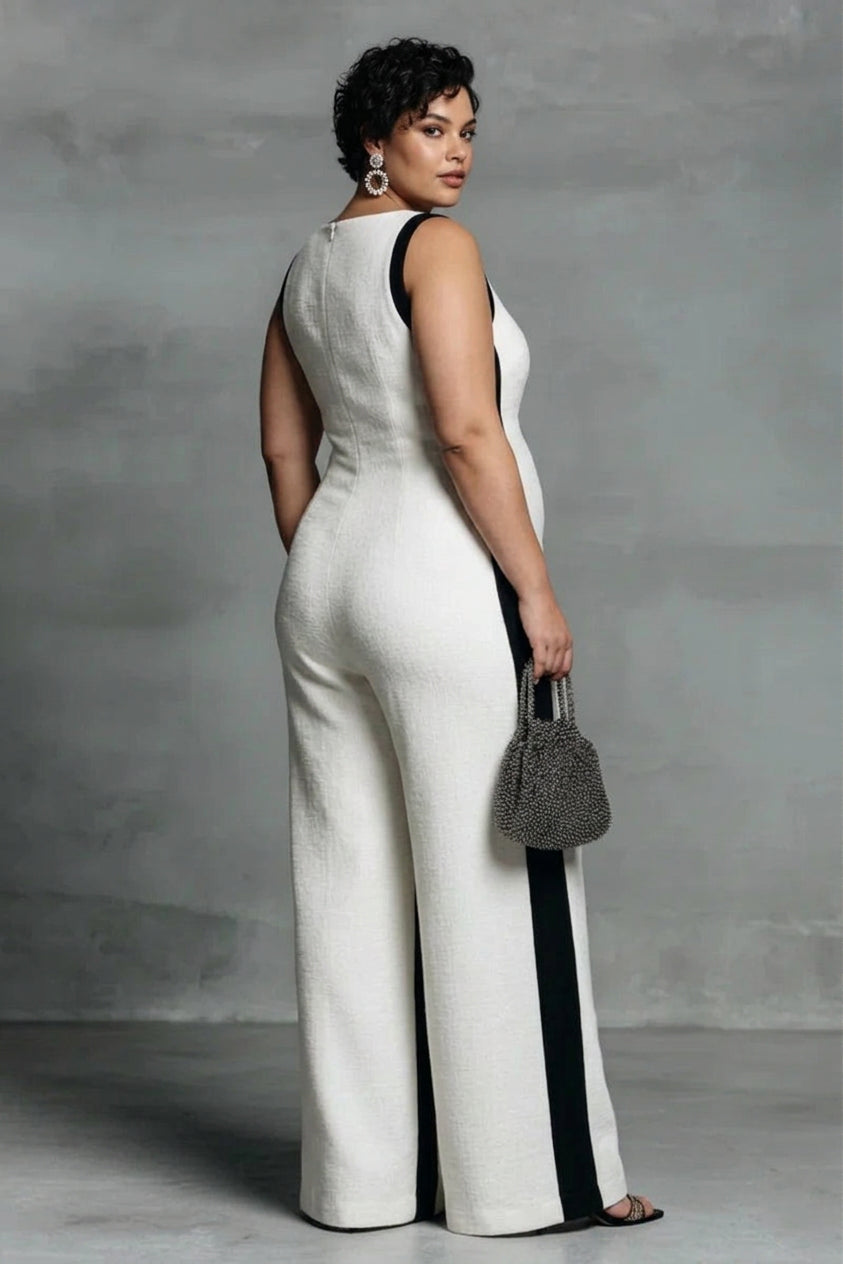 Hana - Black &amp; White Contrast Stripe Jumpsuit