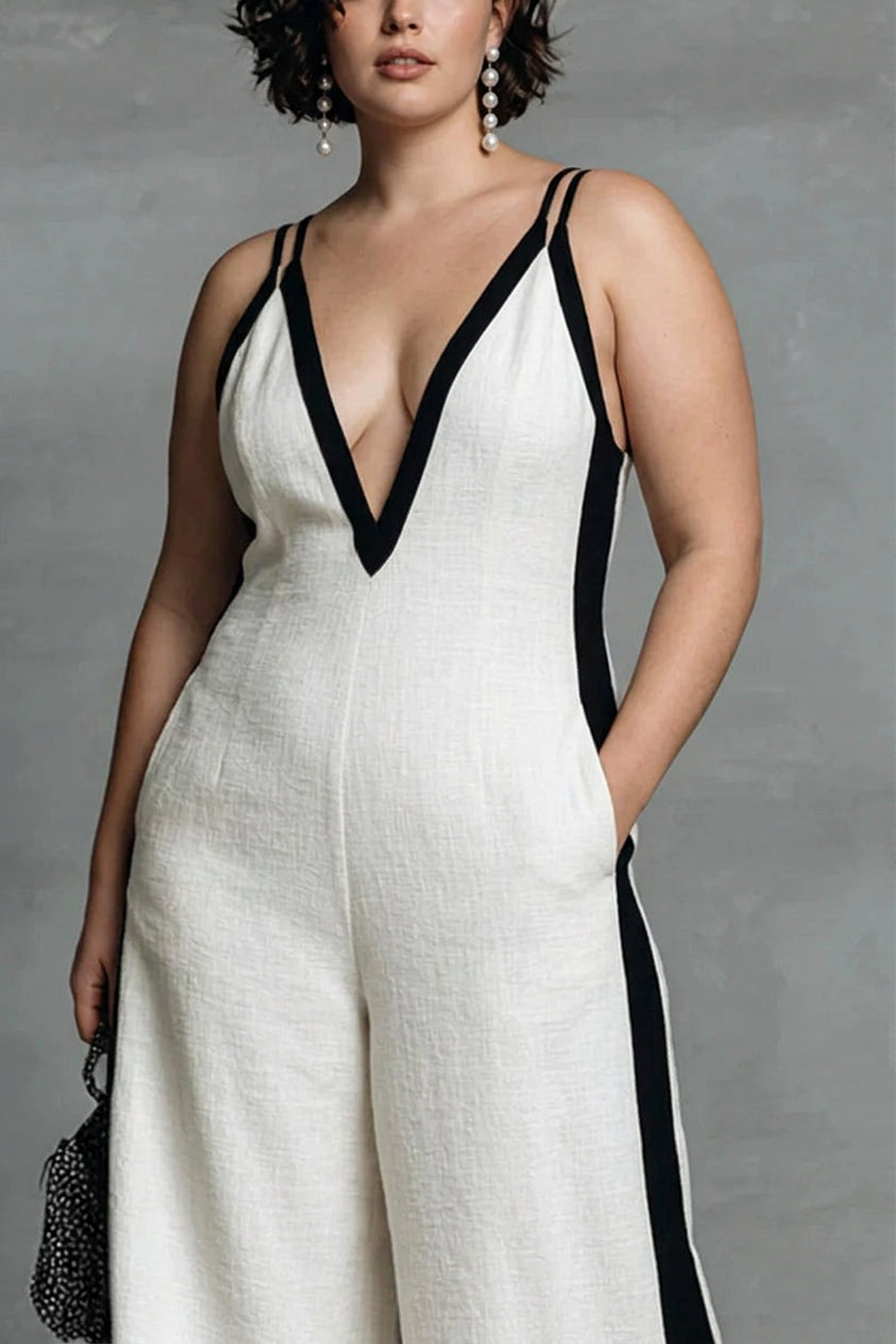 Hana - Black &amp; White Contrast Stripe Jumpsuit