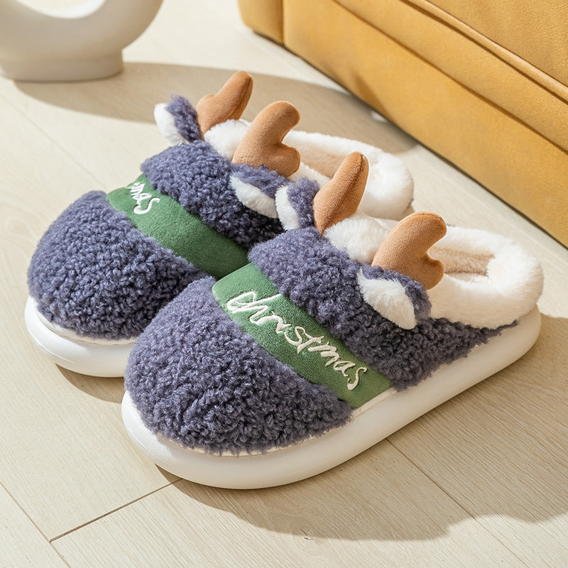 Christmas Elk Slippers, Soft Slip-On Bedroom Shoes
