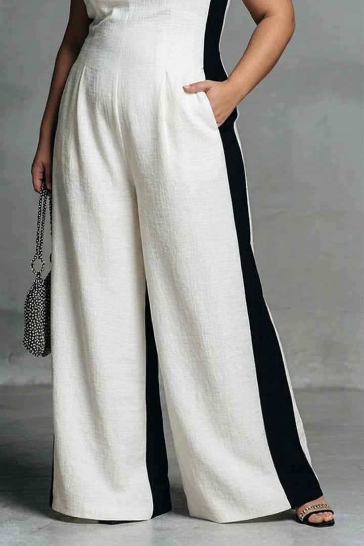 Hana - Black &amp; White Contrast Stripe Jumpsuit
