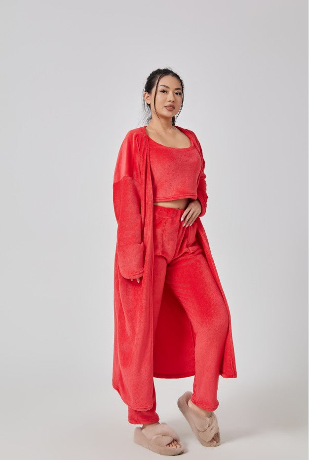 Cozy 3-Piece Pajama Lounge Set with Crop Top and Cardigan