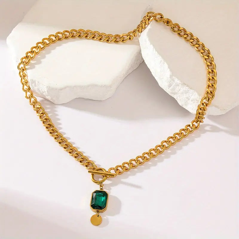 Posy Chain Emerald Pendant Necklace | Gold