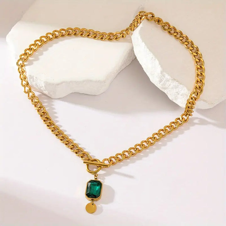 Posy Chain Emerald Pendant Necklace | Gold