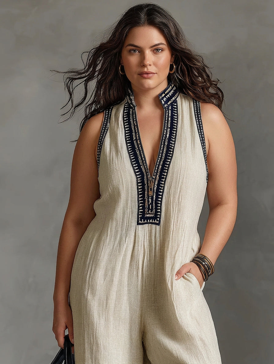 Wynne - Embroidered Linen Jumpsuit