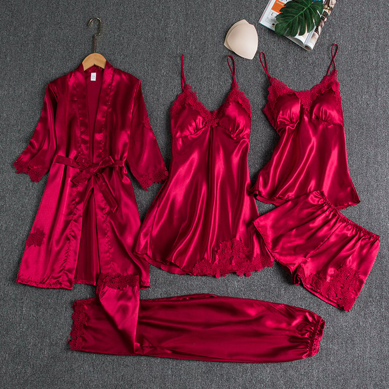 Selma | 5-Piece Silk Lace Nightwear Set