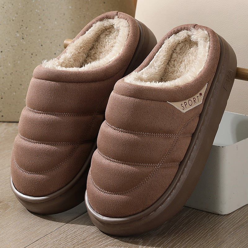 Solid Plush Suede Slippers with Thick EVA Sole