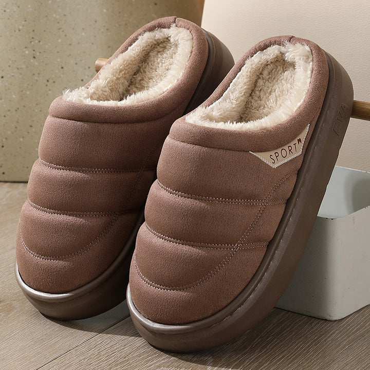 Solid Plush Suede Slippers with Thick EVA Sole