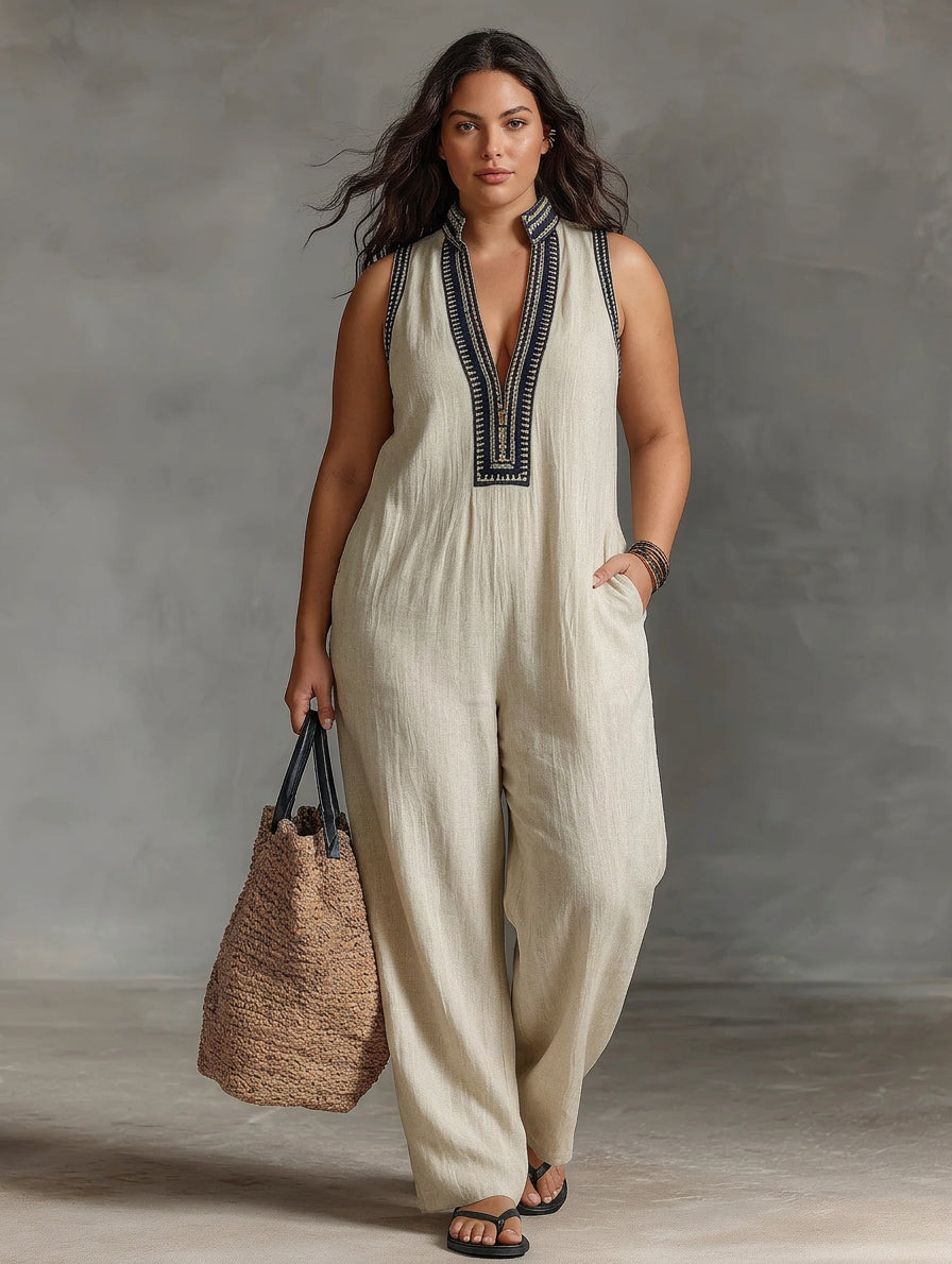 Wynne - Embroidered Linen Jumpsuit