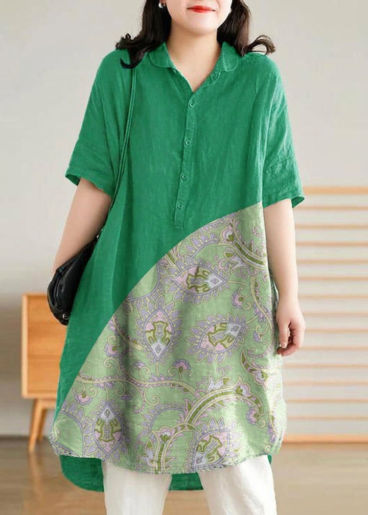 Sabine - Jade Green Linen Women Casual Linen Shirt Dress