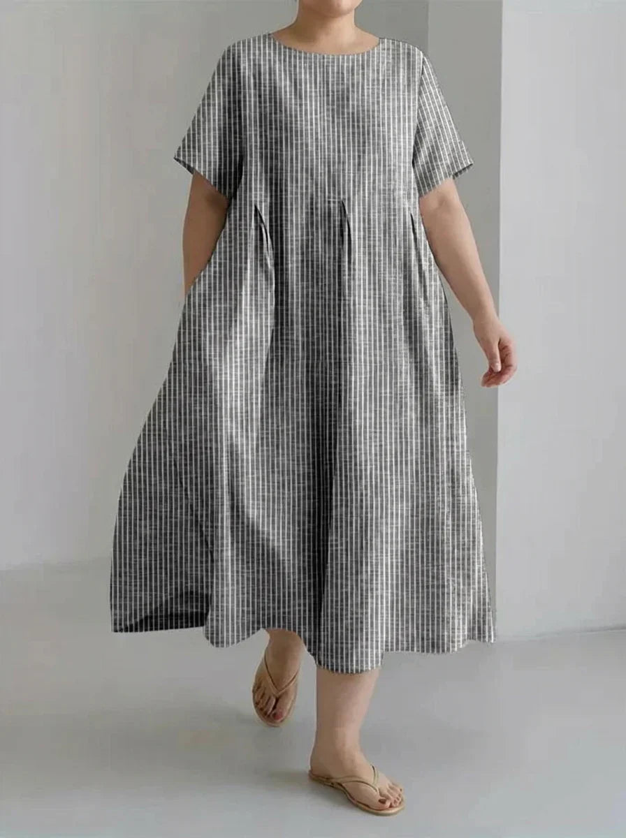 Laisa | Ladies Casual With Retro Stripe Design Loose Dress