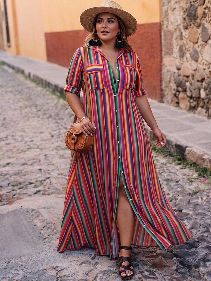 Lark | Summer Casual Striped Printed Shirt Maxi Skirt