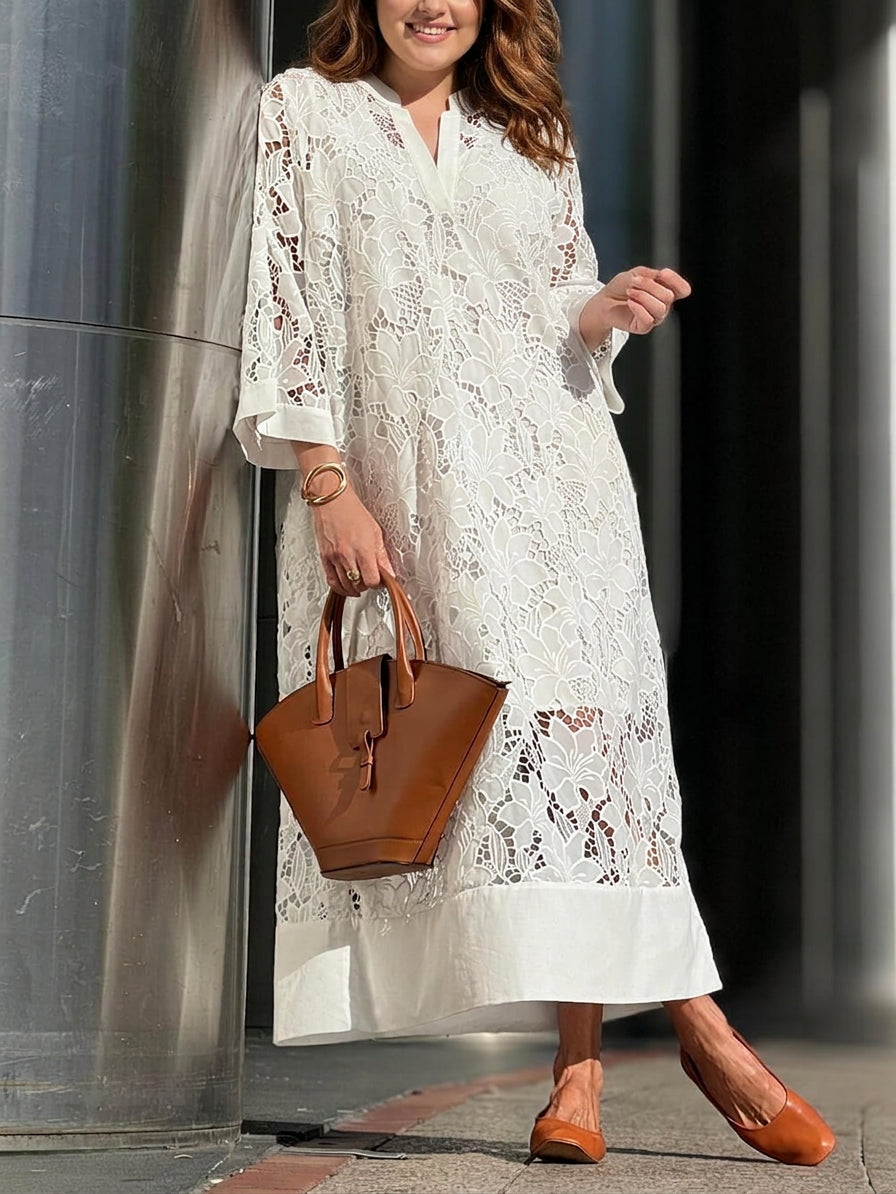 Persephone | Beach Glam Flower V-Neck Midi Dress