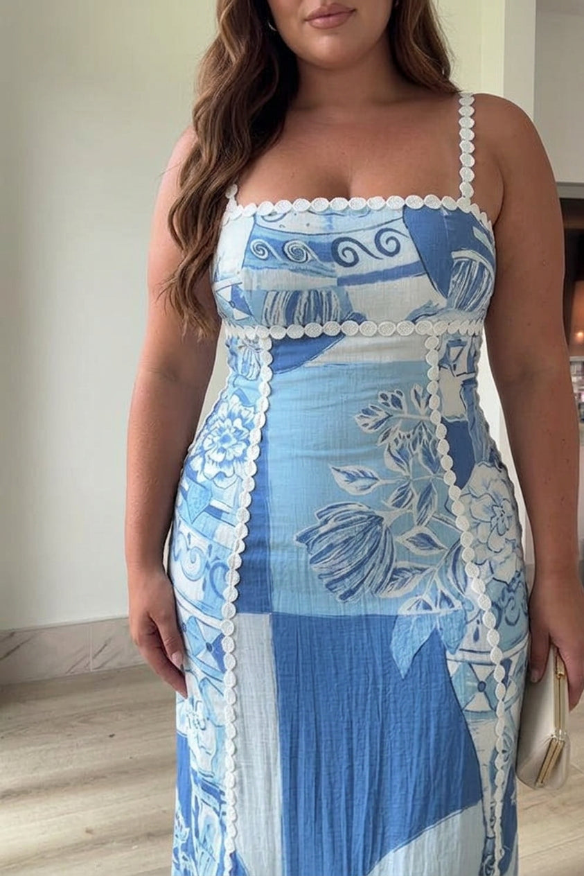 Mira | Ric Rac Strap Bow Back Printed Maxi Dress