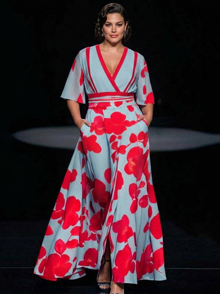 Women's Elegant Mid Sleeve Printed Maxi Dress Ensemble with Breathable Comfort for Summer – Curve & Bloom