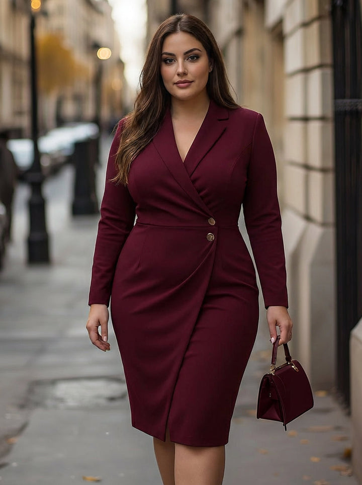 Greer | Burgundy Wrap-Style Buttoned Midi Dress