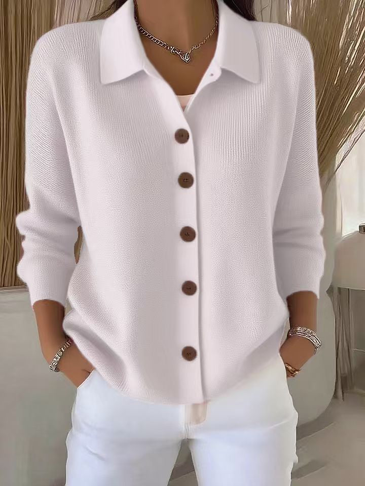 Knitted Lapel Cardigan, Button-Front Long Sleeve Sweater Coat