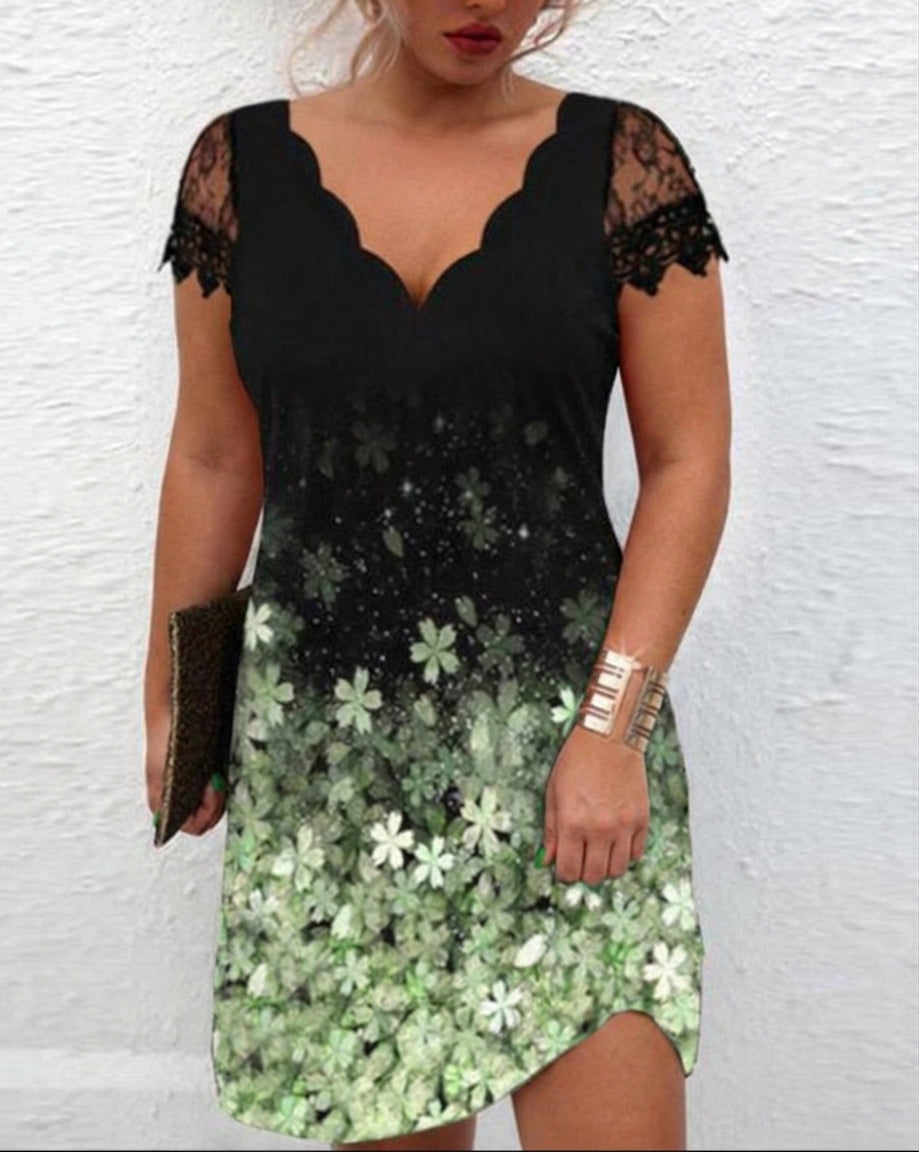 Katya | Lace Sleeve Sage Bloom Dress