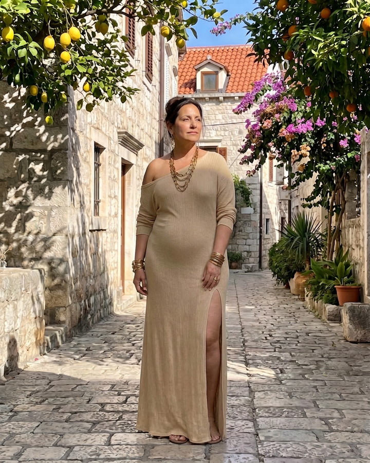 Magnolia | One Shoulder Side Slit Flowing Midi Dress