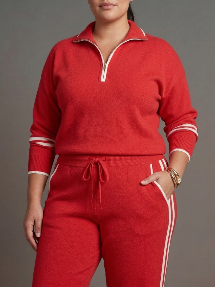 Greer | Zip Neck Long Sleeve Side Stripe Leg Pants Set