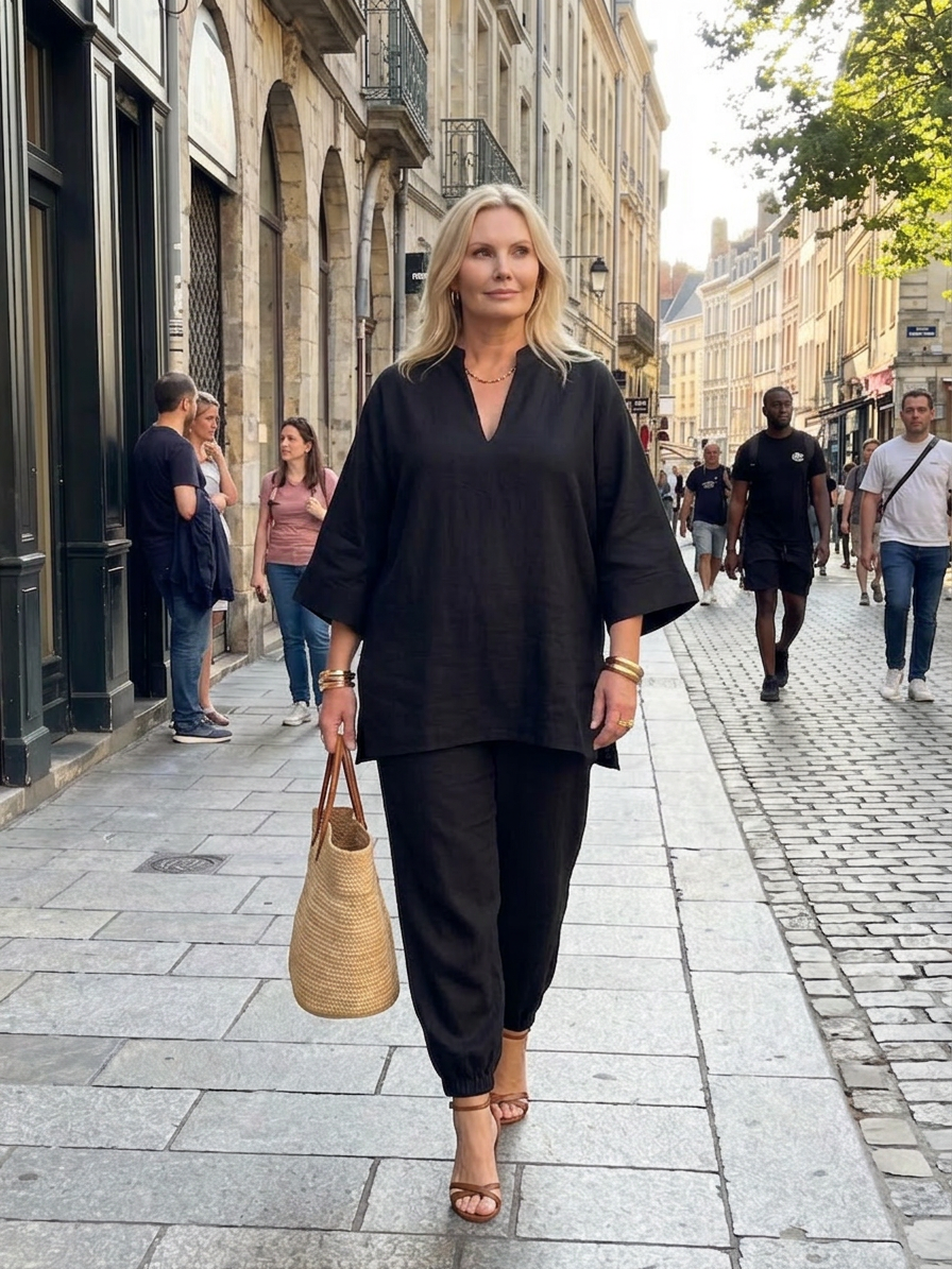 Heledd | V Neck Tunic Gathered Pant Set