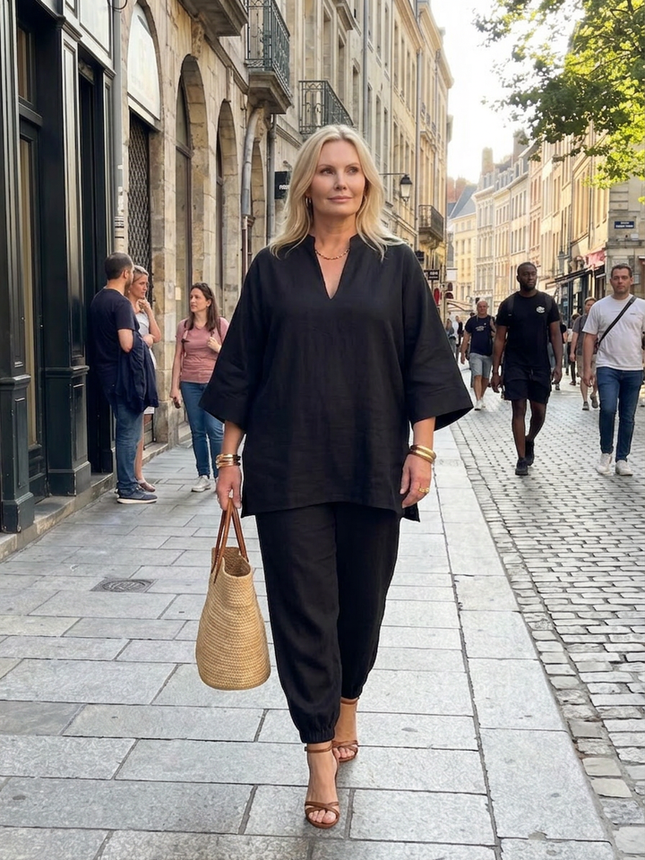 Heledd | V Neck Tunic Gathered Pant Set