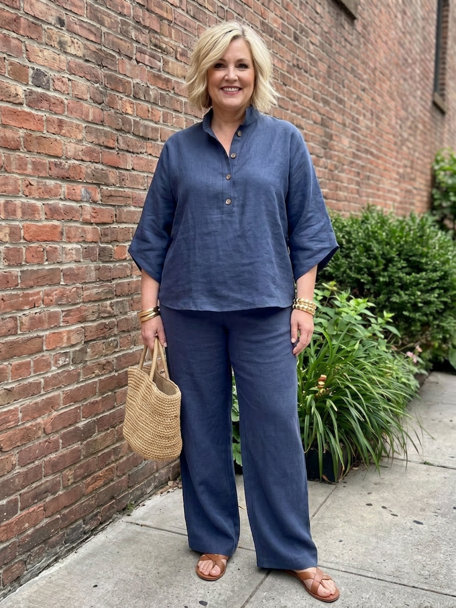 Eleni | Button Front Relaxed Tunic Pant Set