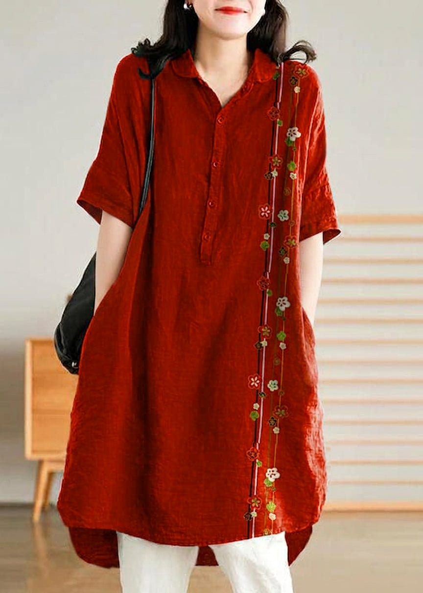 Sabine - Jade Green Linen Women Casual Linen Shirt Dress