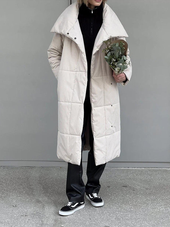 Long Padded Coat for Women, Warm Lace-Up Thick Winter Jacket