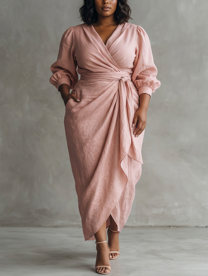 Pink Minimalist Maxi Dress with V-Neck for Women