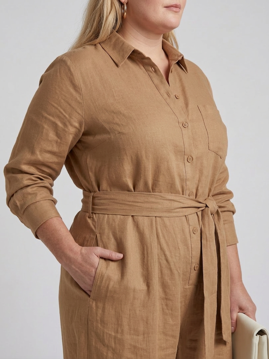 Bonnie | Long Sleeve Button Front Wide Leg Jumpsuit