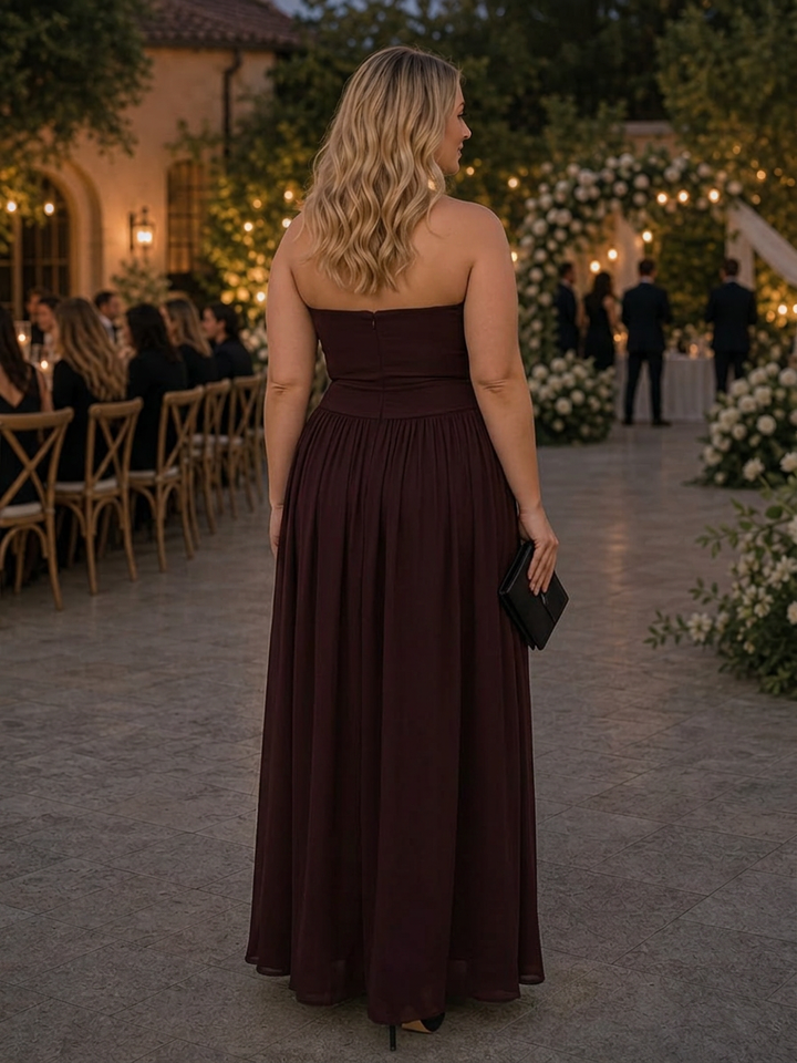 Clemence | Strapless Ruched Bodice Midi Dress