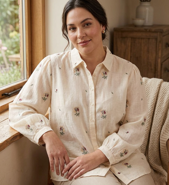 Rin - Cotton Floral Embroidered Comfortable Shirt