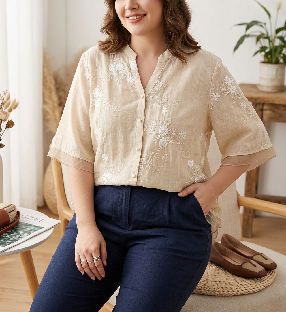 Daria - Pure Cotton Embroidered Shirt