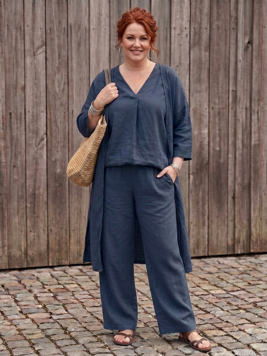 Juna | Loose Tunic Top Wide Leg Pant Set