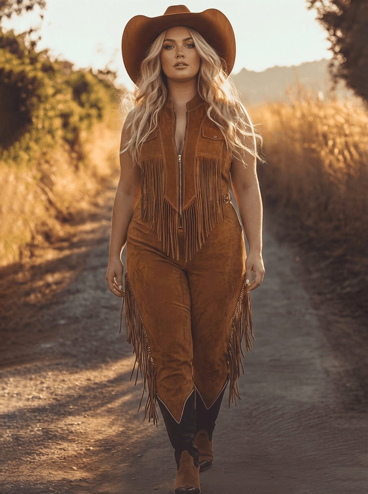 Solveig - Brown Suede Zip-Up Jumpsuit