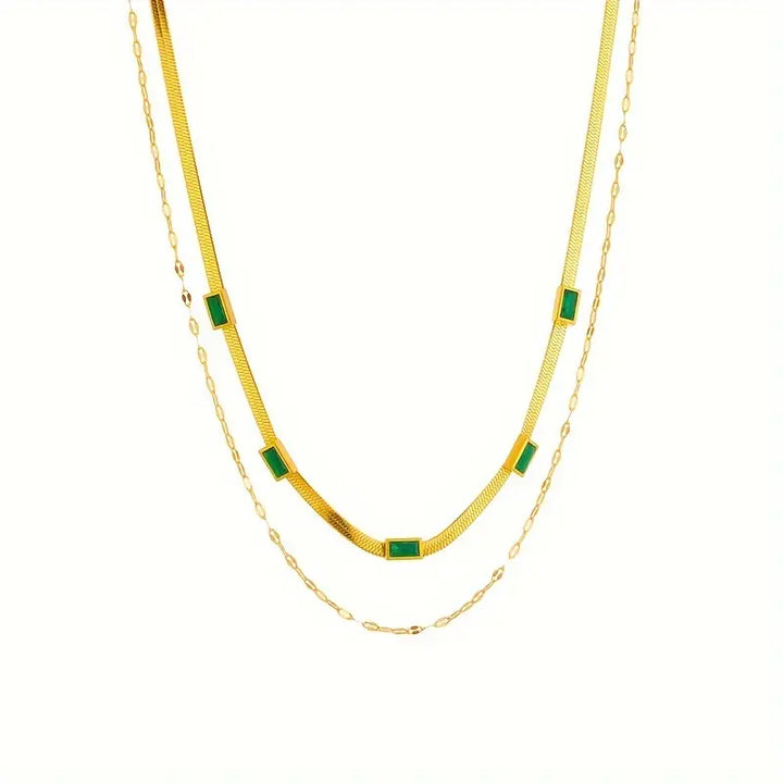 Carys Gem Double-Layer Retro Necklace | Gold