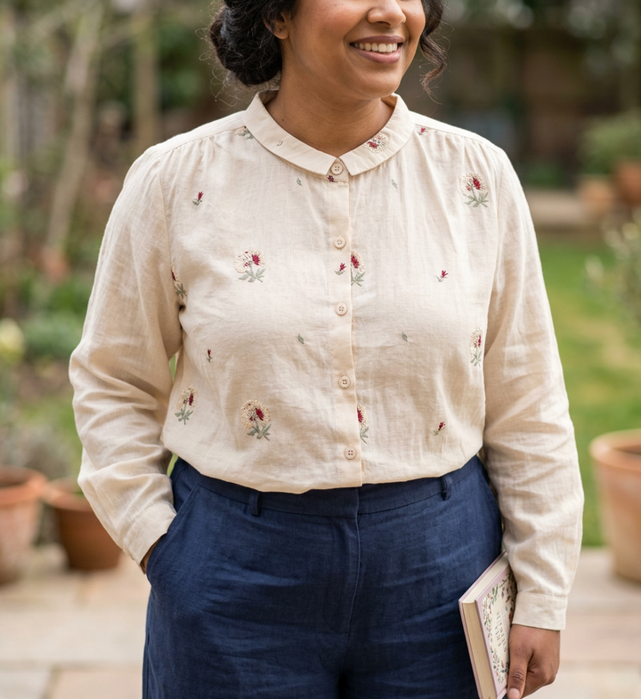 Rin - Cotton Floral Embroidered Comfortable Shirt