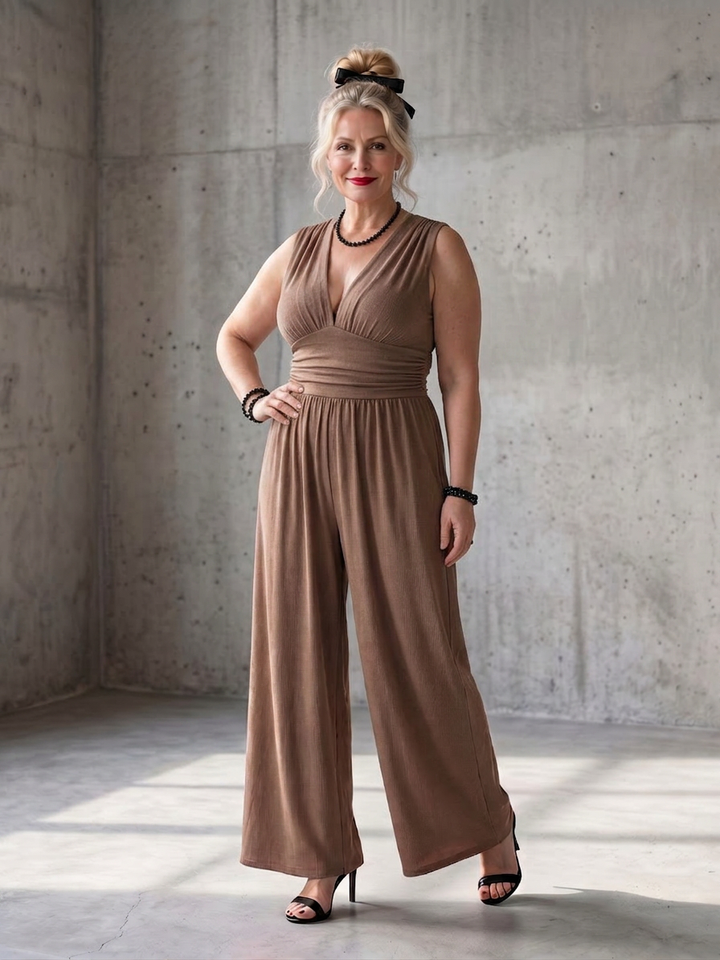 Tegan | Deep V Waist Defined Wide Leg Jumpsuit