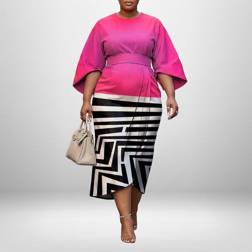HELEDD | Bold Contrast Midi with Sculpted Waist and Graphic Elegance