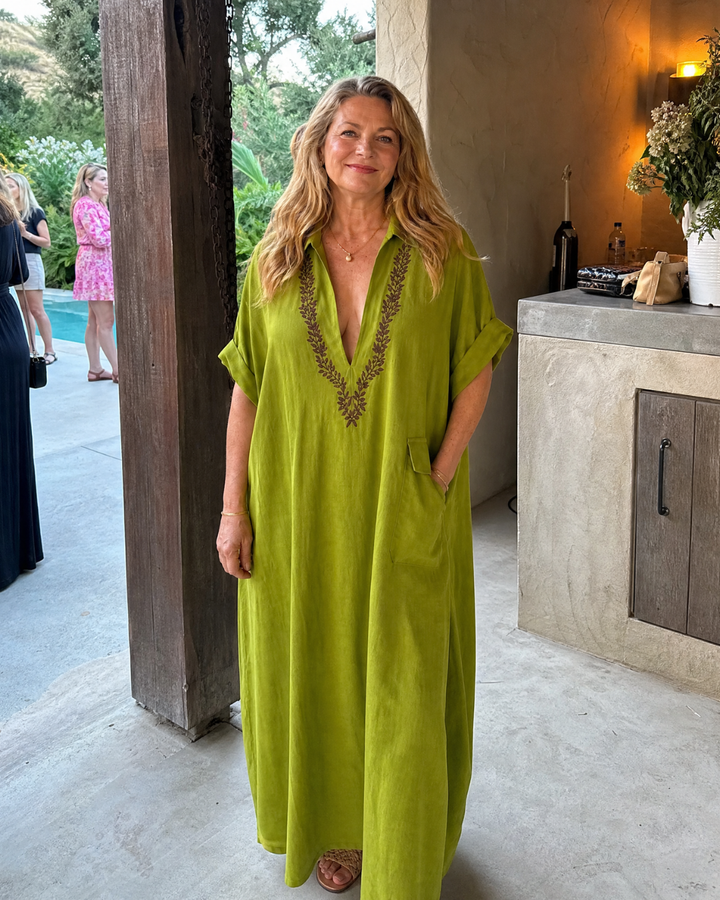 Posy | Embroidered V Neck Pocket Detail Relaxed Maxi Dress