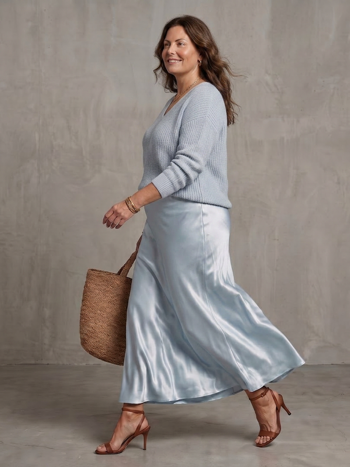 Ines | Bias Fall Satin Skirt Knit Layer Set