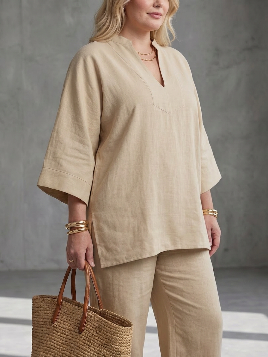 Heledd | V Neck Tunic Gathered Pant Set