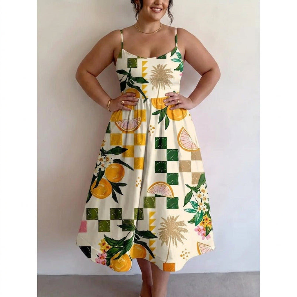 Giselle | Citrus Palm Midi Dress