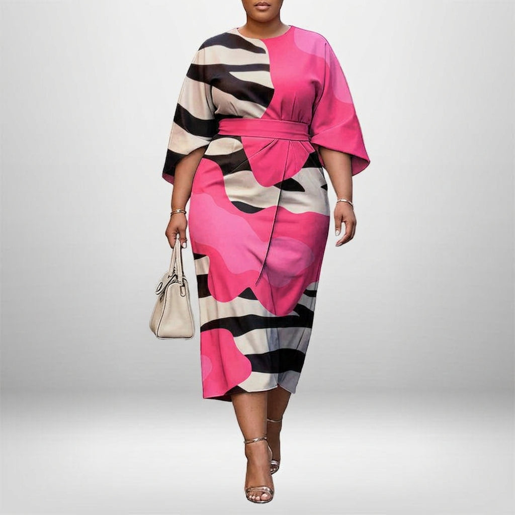 JUNA | Abstract Flow Midi with Sculpted Waist and Bold Expression