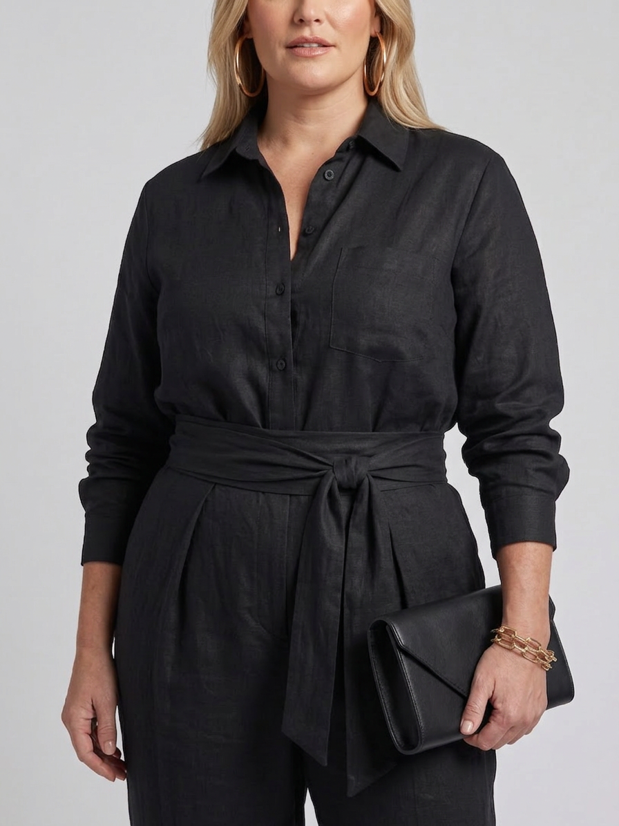 Bonnie | Long Sleeve Button Front Wide Leg Jumpsuit