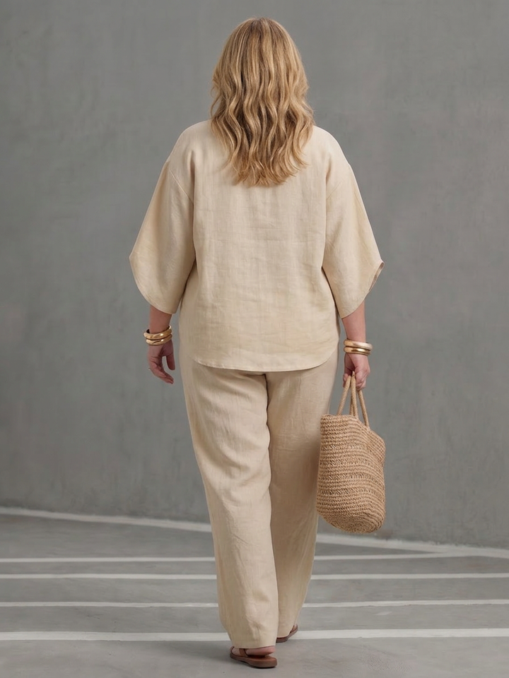 Eleni | Button Front Relaxed Tunic Pant Set