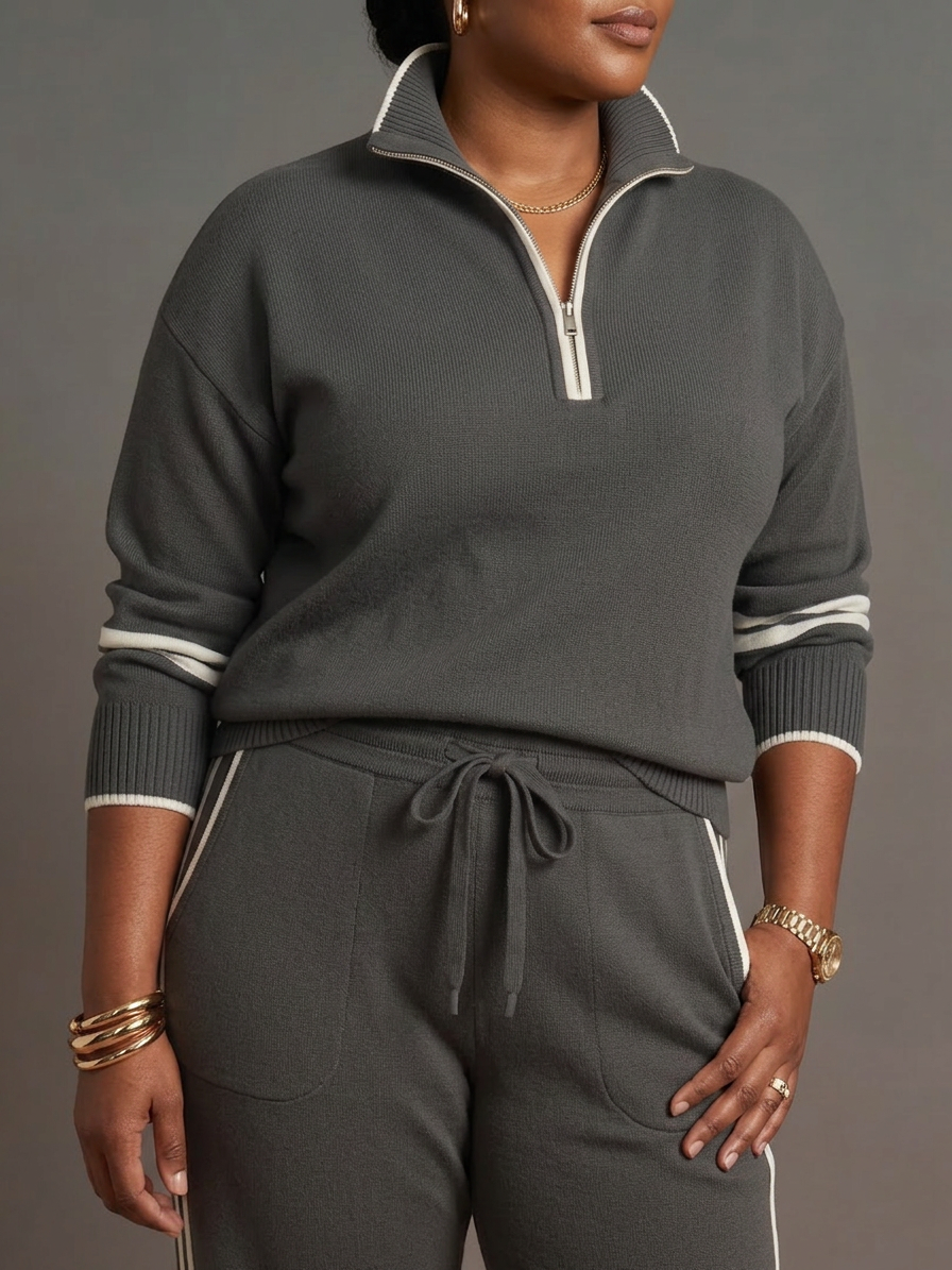 Greer | Zip Neck Long Sleeve Side Stripe Leg Pants Set