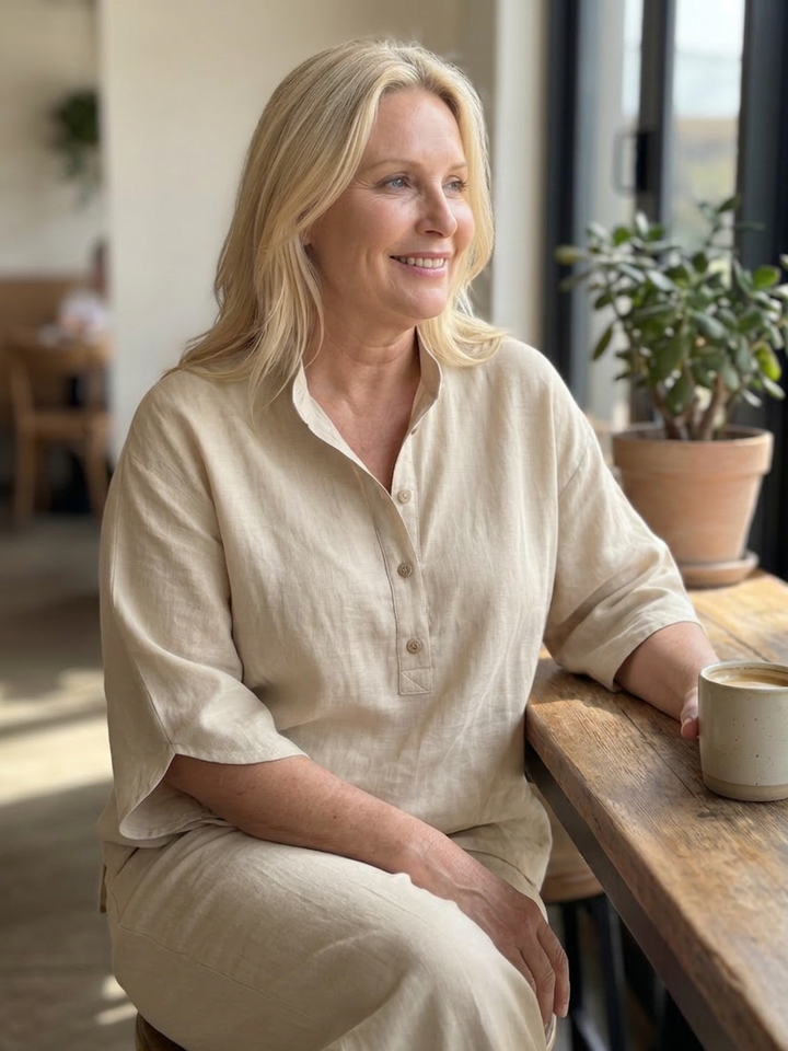Eleni | Button Front Relaxed Tunic Pant Set