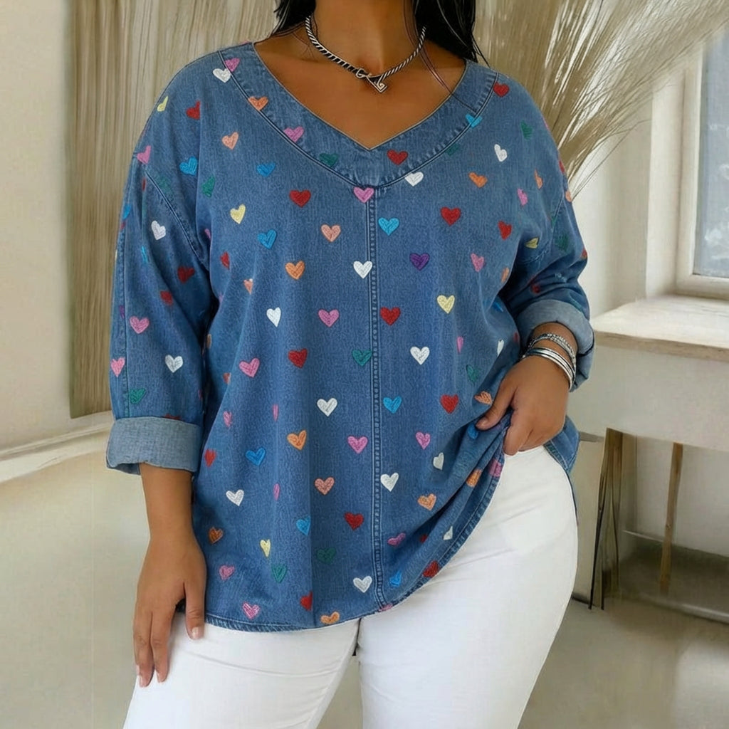 Vintage Heart Print Blouse
