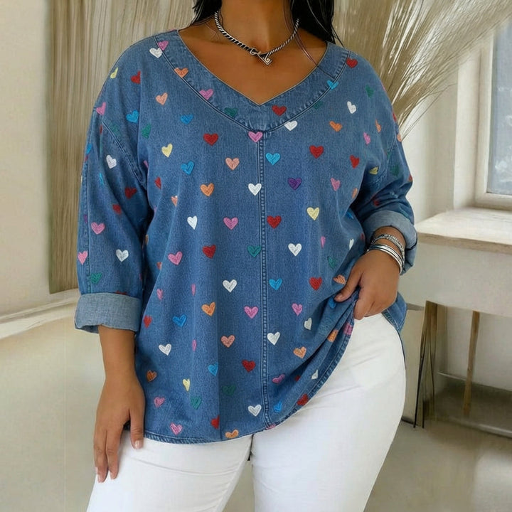 Vintage Heart Print Blouse